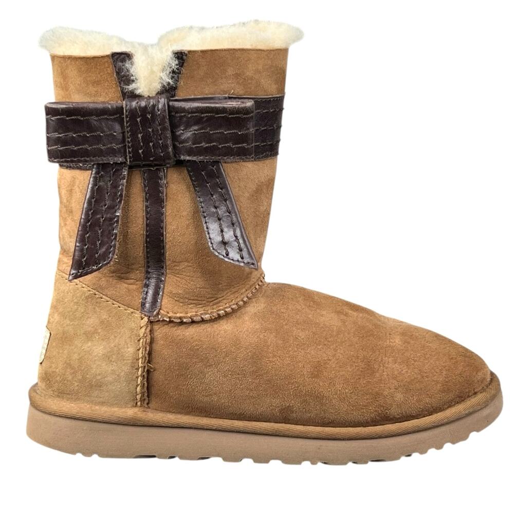 UGG Women’s Josette Brown Suede Ribbon Winter Boots Size US 7